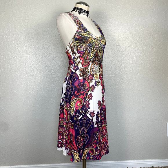 Vtg Y2K Bedazzled Rhinestone Lace Back Paisley Summer Mini Dress Mcbling Fairy - Picture 3 of 16